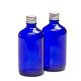 Pack de 2 botellas con tapones de rosca plateados - Cristal azul - 100 ml Uso para aceites...